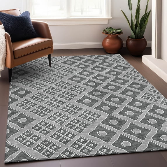 Addison Rugs Chantille Indoor/Outdoor Transitional Diamonds Gray Washable Rectangle Rug, 8' x 10'