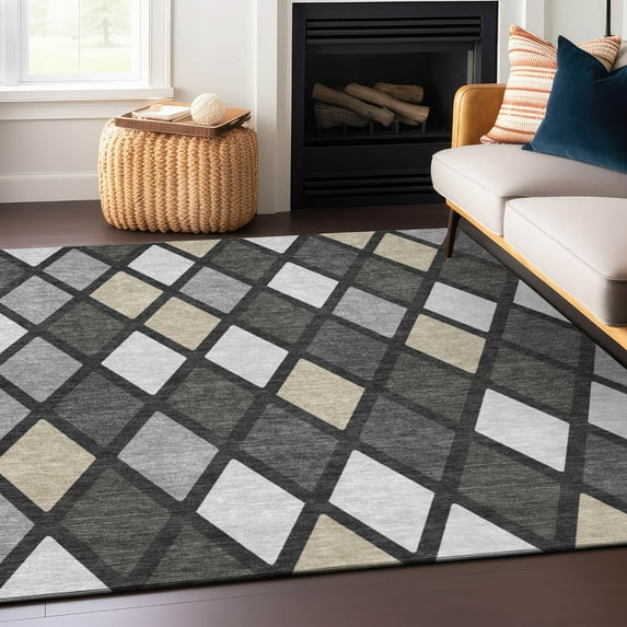 Addison Rugs Chantille Indoor/Outdoor Transitional Diamonds Gray Washable Rectangle Rug, 9' x 12'
