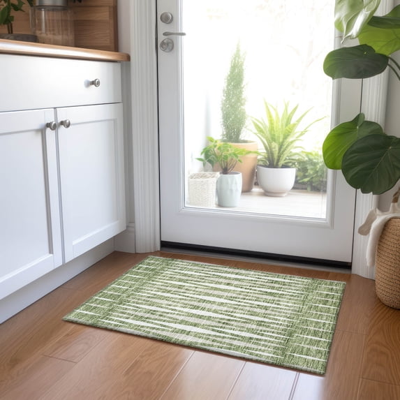 Addison Rugs Chantille Indoor/Outdoor Transitional Diamonds Green Washable Rectangle Rug, 1'8" x 2'6"