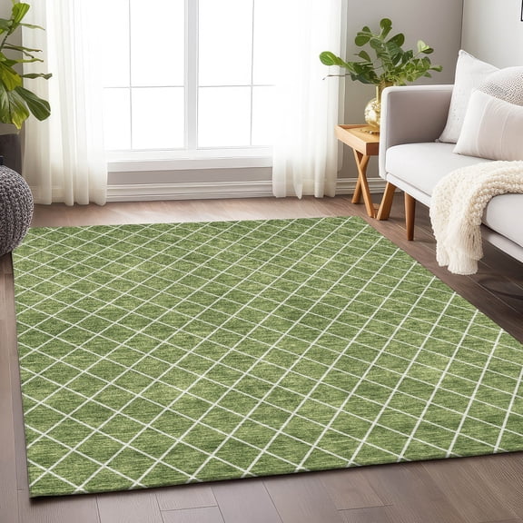 Addison Rugs Chantille Indoor/Outdoor Transitional Diamonds Green Washable Rectangle Rug, 5' x 7'6"