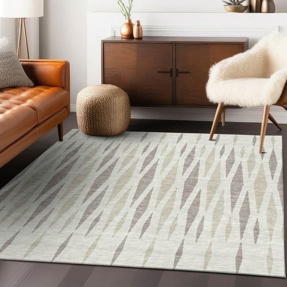 Addison Rugs Chantille Indoor/Outdoor Transitional Diamonds Ivory Washable Rectangle Rug, 5' x 7'6"
