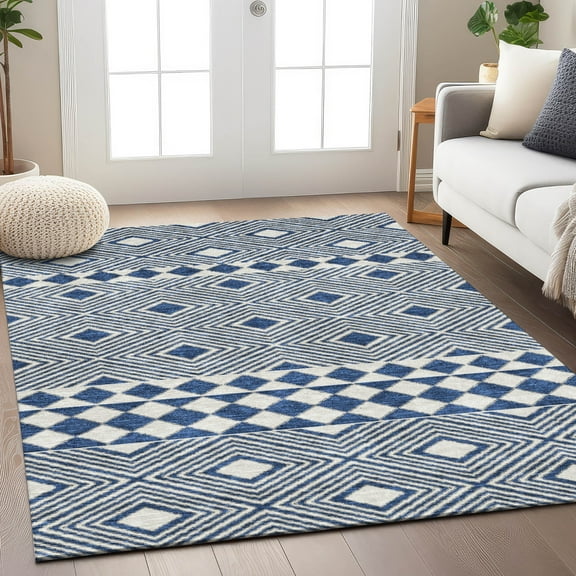 Addison Rugs Chantille Indoor/Outdoor Transitional Diamonds Navy Washable Rectangle Rug, 2'6" x 3'10"
