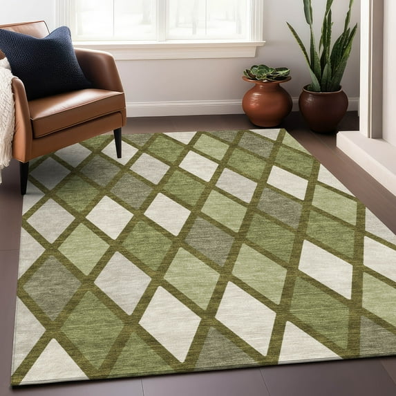 Addison Rugs Chantille Indoor/Outdoor Transitional Diamonds Olive Washable Rectangle Rug, 8' x 10'