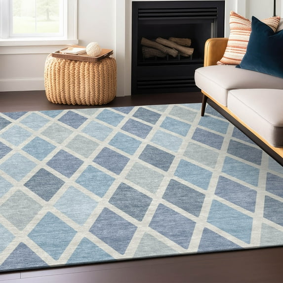 Addison Rugs Chantille Indoor/Outdoor Transitional Diamonds Sky Washable Rectangle Rug, 3' x 5'