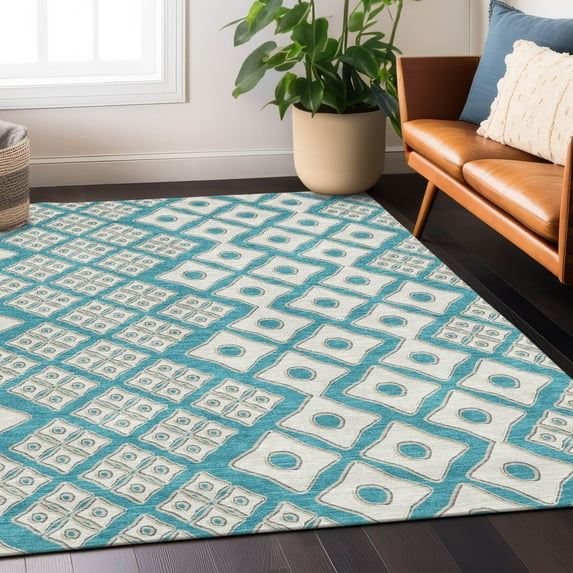 Addison Rugs Chantille Indoor/Outdoor Transitional Diamonds Teal Washable Rectangle Rug, 2'6" x 3'10"