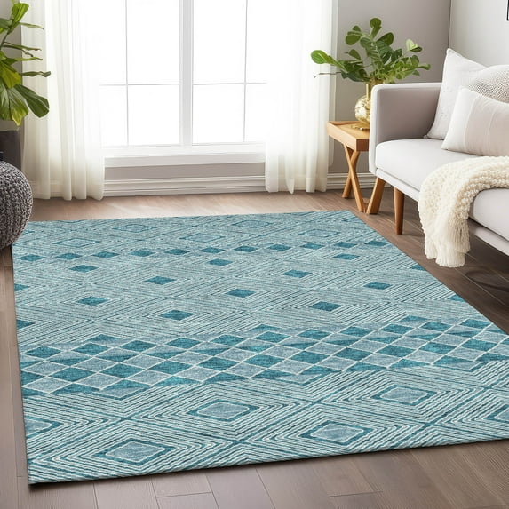 Addison Rugs Chantille Indoor/Outdoor Transitional Diamonds Teal Washable Rectangle Rug, 5' x 7'6"