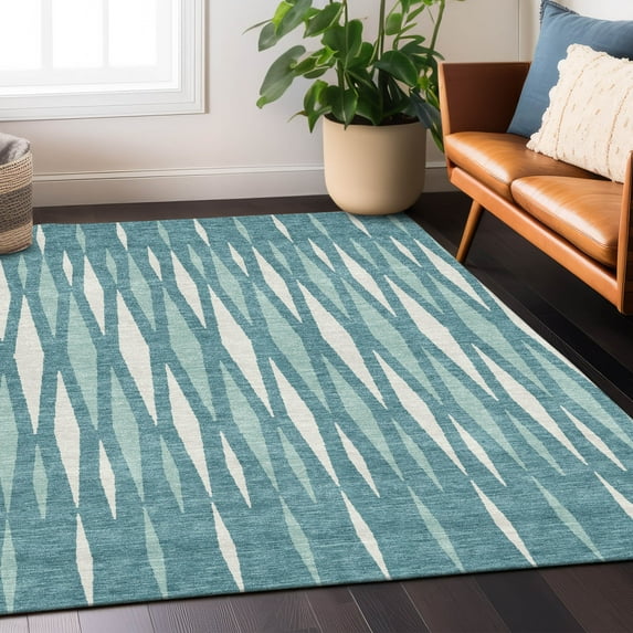 Addison Rugs Chantille Indoor/Outdoor Transitional Diamonds Teal Washable Rectangle Rug, 5' x 7'6"
