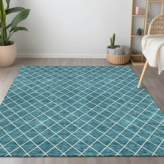 Addison Rugs Chantille Indoor/Outdoor Transitional Diamonds Teal Washable Rectangle Rug, 8' x 10'