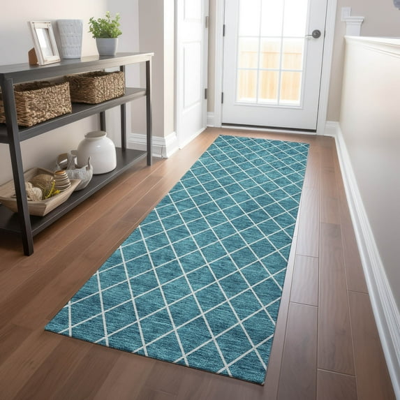 Addison Rugs Chantille Indoor/Outdoor Transitional Diamonds Teal Washable Runner Rug, 2'3" x 7'6"