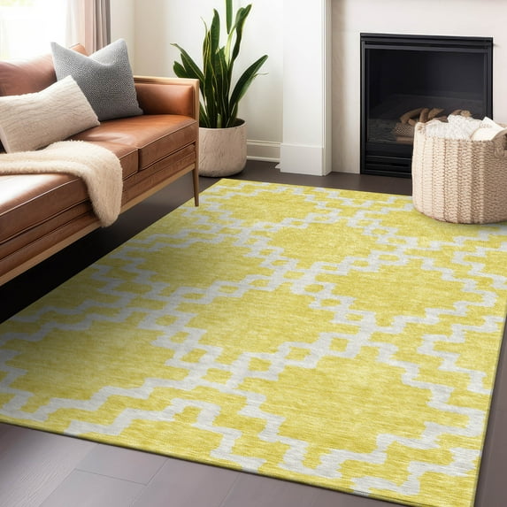 Addison Rugs Chantille Indoor/Outdoor Transitional Diamonds Yellow Washable Rectangle Rug, 5' x 7'6"