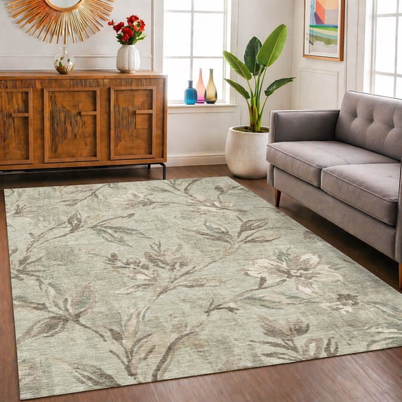 Addison Rugs Chantille Indoor/Outdoor Transitional Floral Aloe Machine Washable Rectangle Rug, 10' x 14'