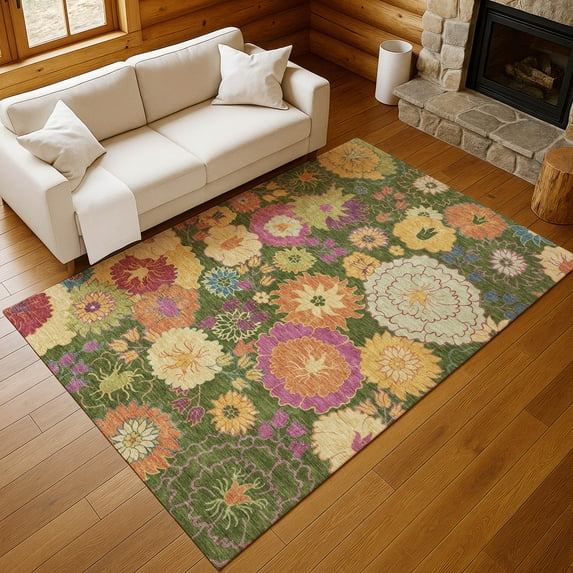 Addison Rugs Chantille Indoor/Outdoor Transitional Floral Aloe Machine Washable Rectangle Rug, 10' x 14'