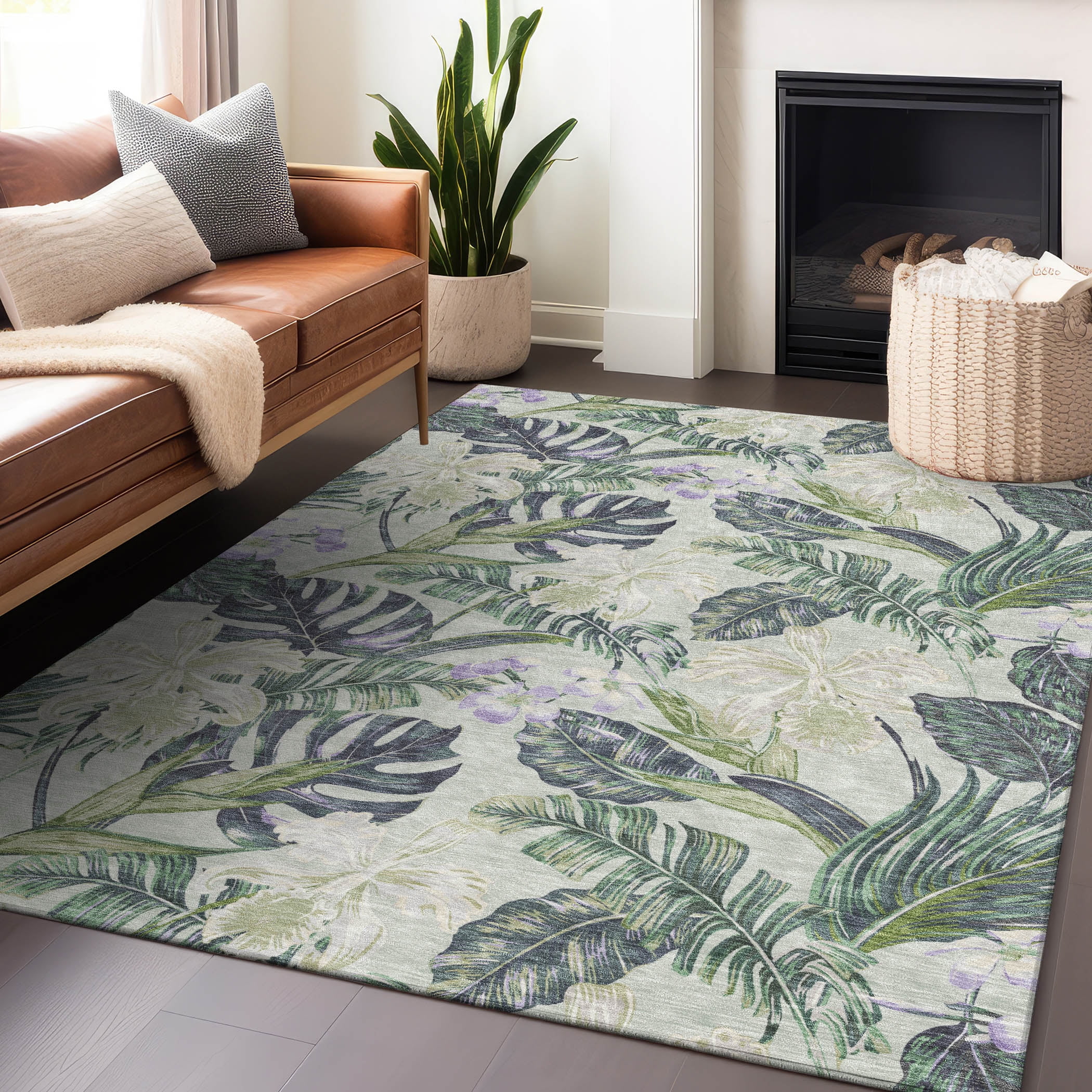 Addison Rugs Chantille Indoor/Outdoor Transitional Floral Aloe Washable Rectangle Rug, 5' x 7'6"