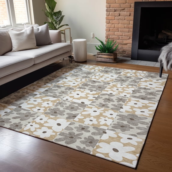Addison Rugs Chantille Indoor/Outdoor Transitional Floral Beige Machine Washable Rectangle Rug, 10' x 14'