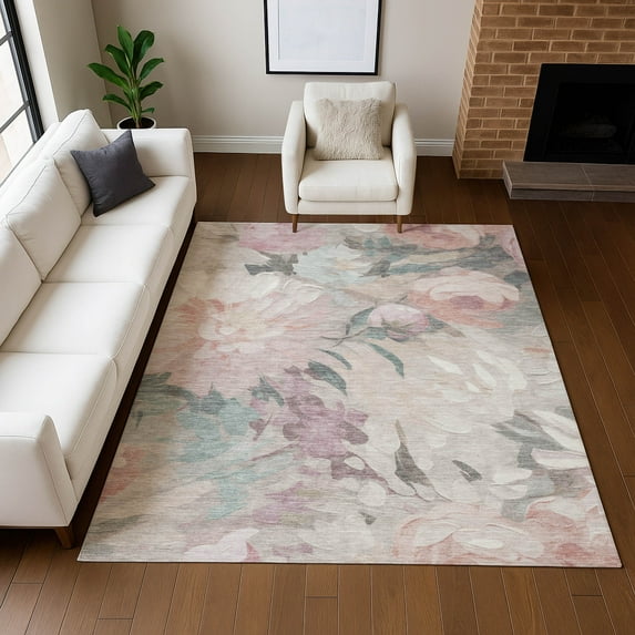 Addison Rugs Chantille Indoor/Outdoor Transitional Floral Beige Machine Washable Rectangle Rug, 9' x 12'