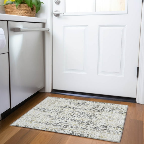 Addison Rugs Chantille Indoor/Outdoor Transitional Floral Beige Washable Rectangle Rug, 1'8" x 2'6"