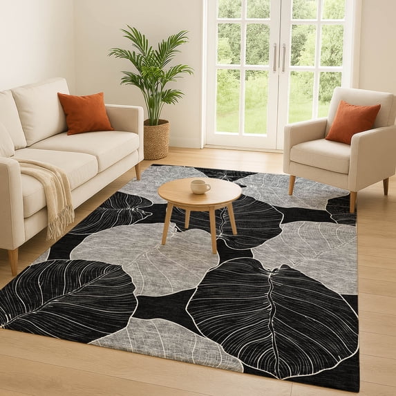 Addison Rugs Chantille Indoor/Outdoor Transitional Floral Black Machine Washable Rectangle Rug, 10' x 14'