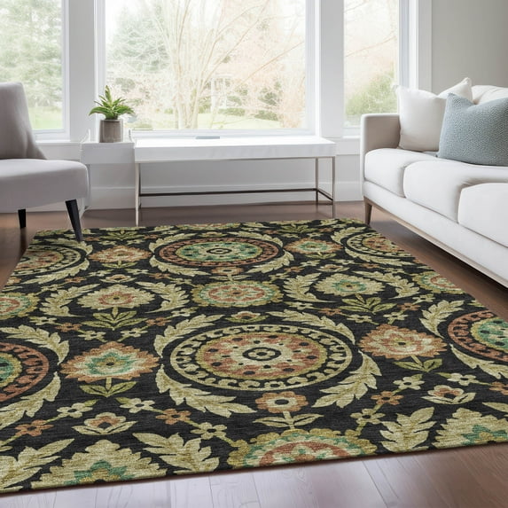 Addison Rugs Chantille Indoor/Outdoor Transitional Floral Black Washable Rectangle Rug, 2'6" x 3'10"