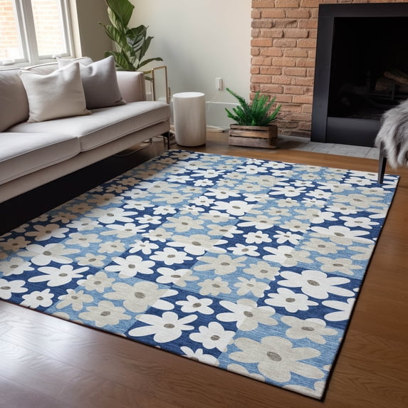 Addison Rugs Chantille Indoor/Outdoor Transitional Floral Blue Machine Washable Rectangle Rug, 8' x 10'