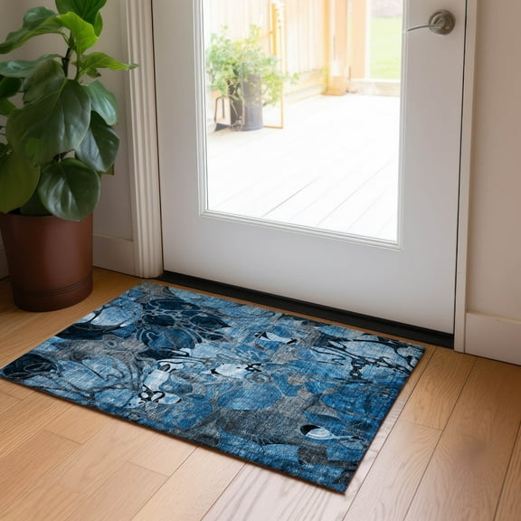 Addison Rugs Chantille Indoor/Outdoor Transitional Floral Blue Washable Rectangle Rug, 1'8" x 2'6"