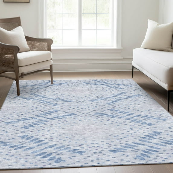 Addison Rugs Chantille Indoor/Outdoor Transitional Floral Blue Washable Rectangle Rug, 9' x 12'