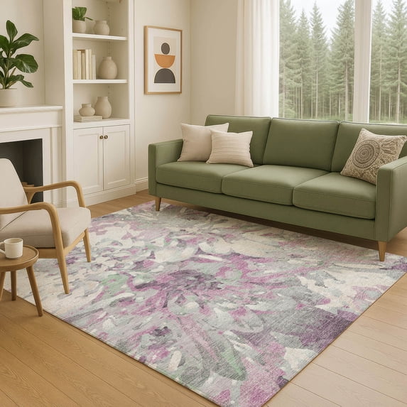 Addison Rugs Chantille Indoor/Outdoor Transitional Floral Blush Machine Washable Rectangle Rug, 10' x 14'