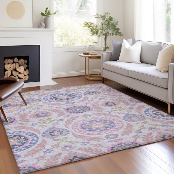 Addison Rugs Chantille Indoor/Outdoor Transitional Floral Blush Washable Rectangle Rug, 8' x 10'
