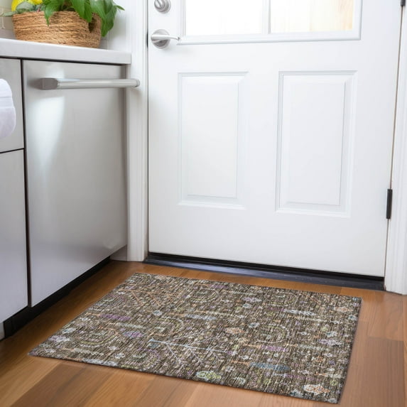 Addison Rugs Chantille Indoor/Outdoor Transitional Floral Brown Washable Rectangle Rug, 1'8" x 2'6"