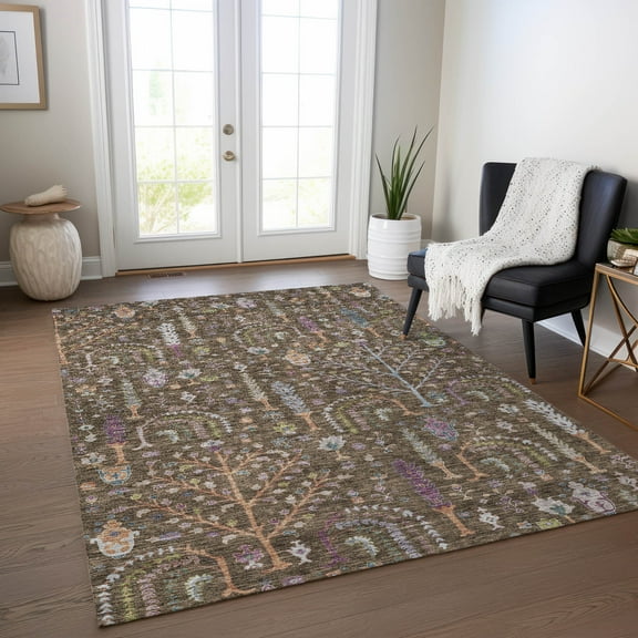 Addison Rugs Chantille Indoor/Outdoor Transitional Floral Brown Washable Rectangle Rug, 10' x 14'