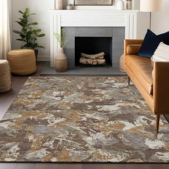 Addison Rugs Chantille Indoor/Outdoor Transitional Floral Brown Washable Rectangle Rug, 5' x 7'6"