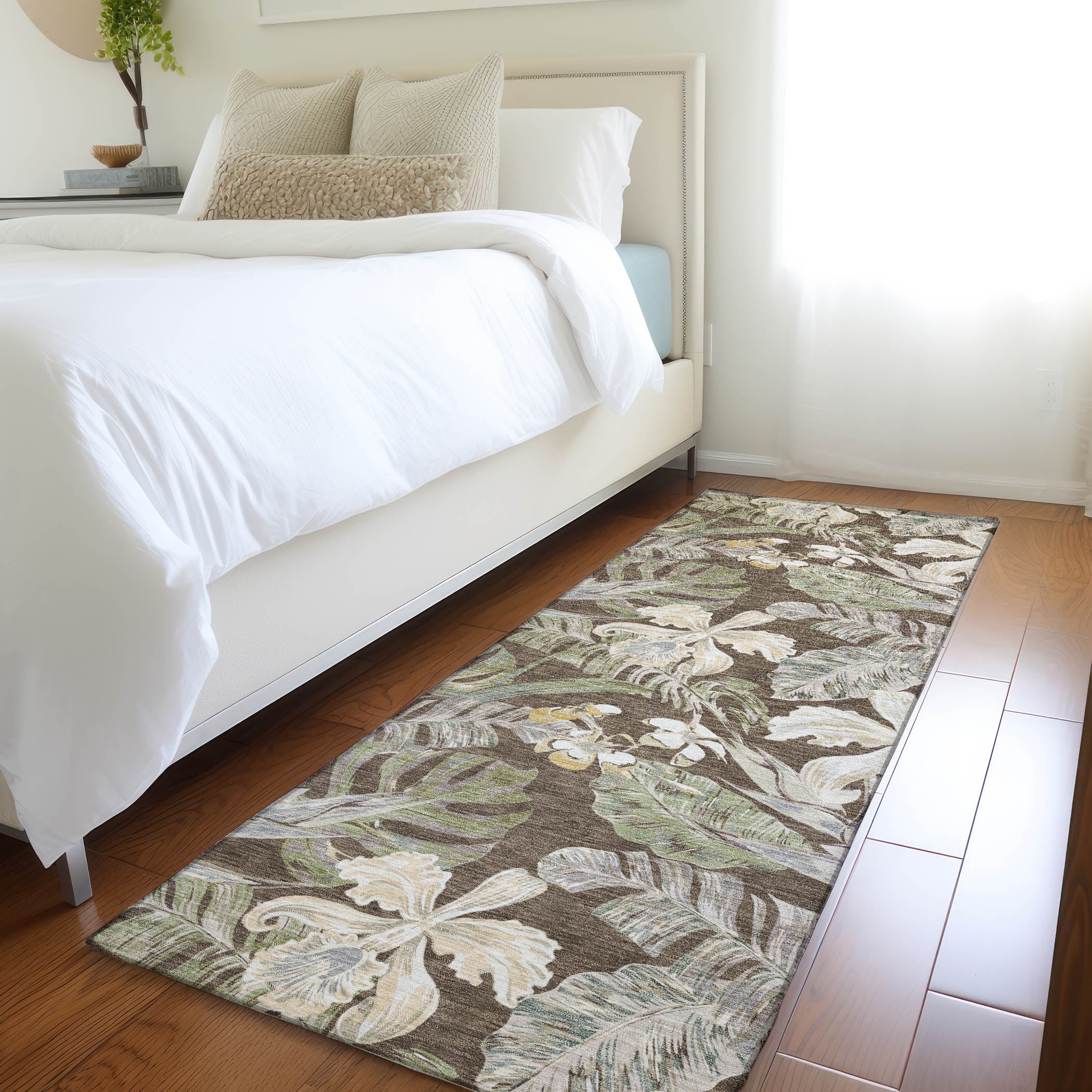 Addison Rugs Chantille Indoor/Outdoor Transitional Floral Brown Washable Runner Rug, 2'3" x 7'6"