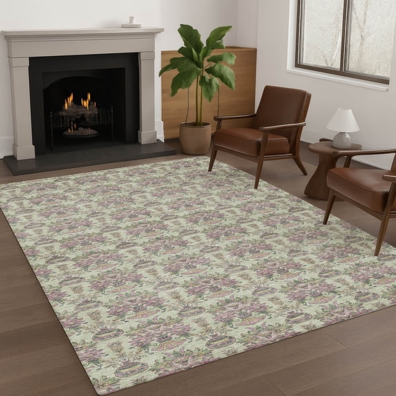 Addison Rugs Chantille Indoor/Outdoor Transitional Floral Celery Machine Washable Rectangle Rug, 8' x 10'