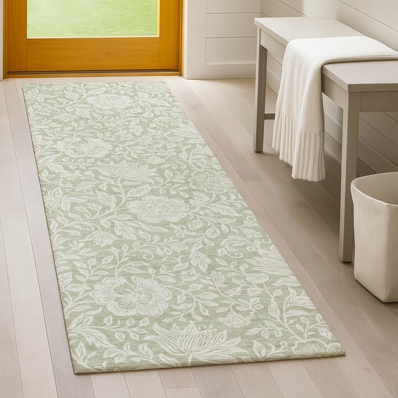 Addison Rugs Chantille Indoor/Outdoor Transitional Floral Celery Machine Washable Runner Rug, 2'3" x 7'6"