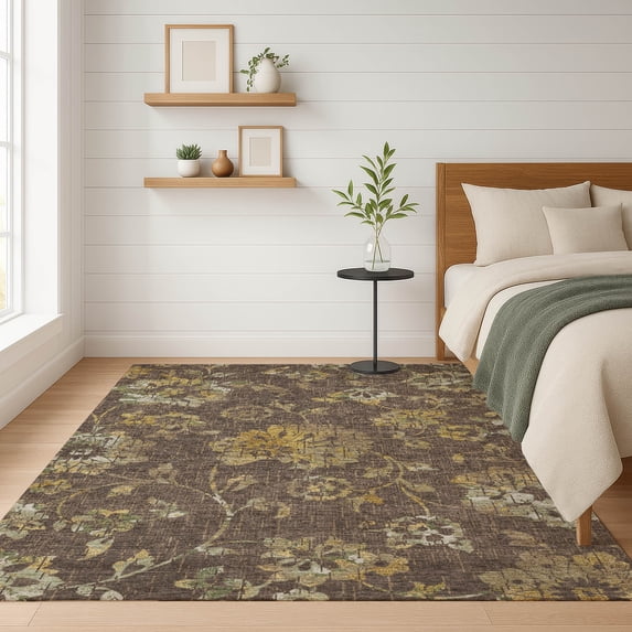 Addison Rugs Chantille Indoor/Outdoor Transitional Floral Chocolate Machine Washable Rectangle Rug, 10' x 14'