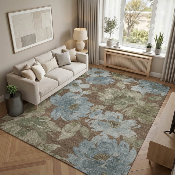 Addison Rugs Chantille Indoor/Outdoor Transitional Floral Chocolate Machine Washable Rectangle Rug, 10' x 14'
