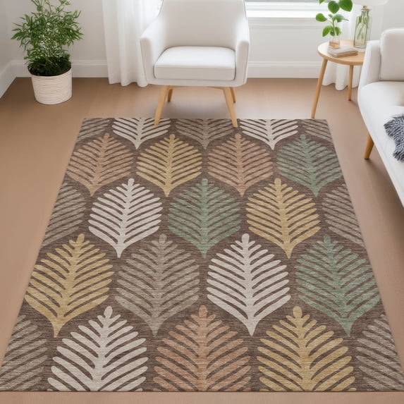 Addison Rugs Chantille Indoor/Outdoor Transitional Floral Chocolate Machine Washable Rectangle Rug, 10' x 14'
