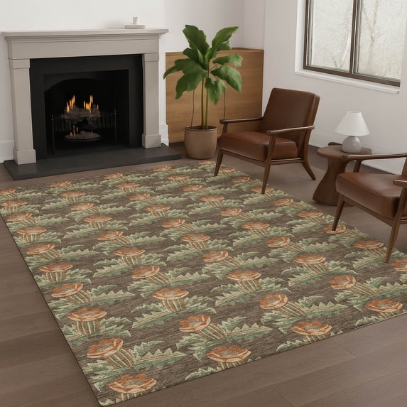 Addison Rugs Chantille Indoor/Outdoor Transitional Floral Chocolate Machine Washable Rectangle Rug, 9' x 12'
