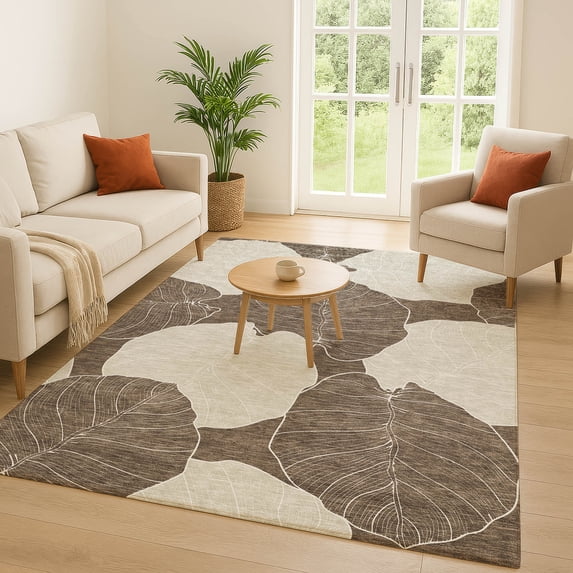 Addison Rugs Chantille Indoor/Outdoor Transitional Floral Chocolate Machine Washable Rectangle Rug, 9' x 12'
