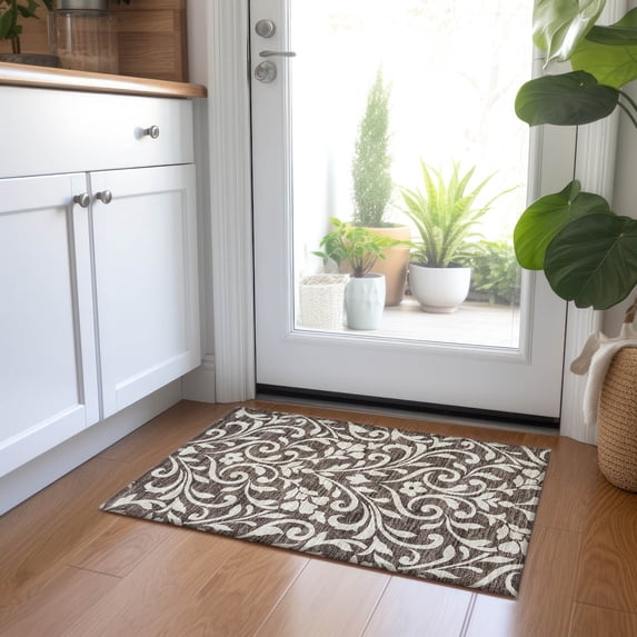 Addison Rugs Chantille Indoor/Outdoor Transitional Floral Chocolate Washable Rectangle Rug, 1'8" x 2'6"