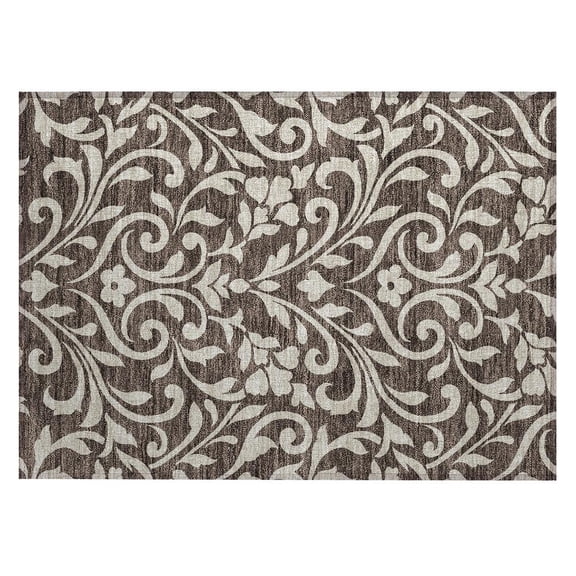 Addison Rugs Chantille Indoor/Outdoor Transitional Floral Chocolate Washable Rectangle Rug, 1'8" x 2'6"