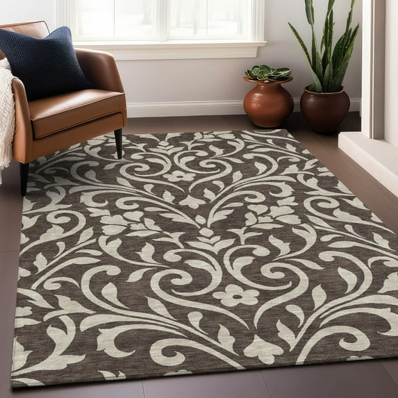 Addison Rugs Chantille Indoor/Outdoor Transitional Floral Chocolate Washable Rectangle Rug, 10' x 14'