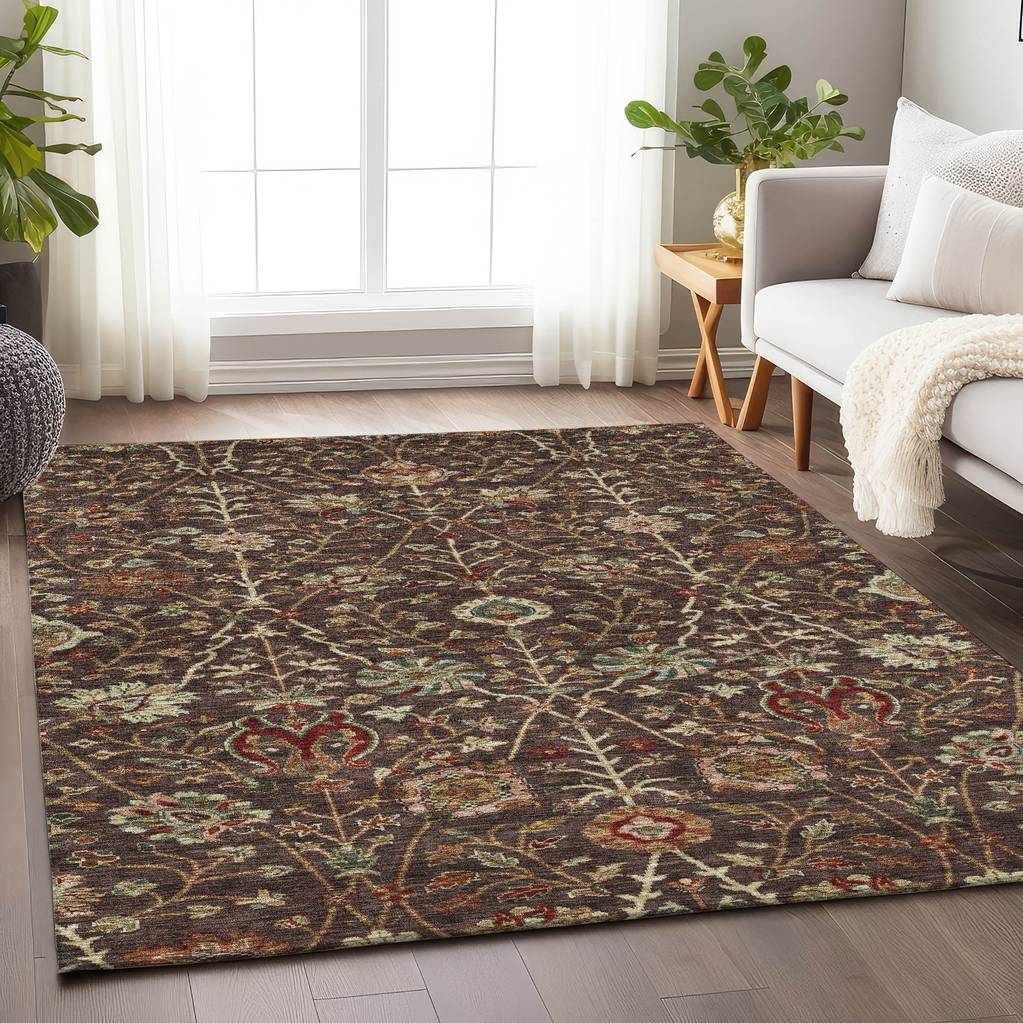 Addison Rugs Chantille Indoor/Outdoor Transitional Floral Chocolate Washable Rectangle Rug, 8' x 10'