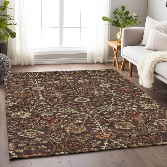 Addison Rugs Chantille Indoor/Outdoor Transitional Floral Chocolate Washable Rectangle Rug, 9' x 12'