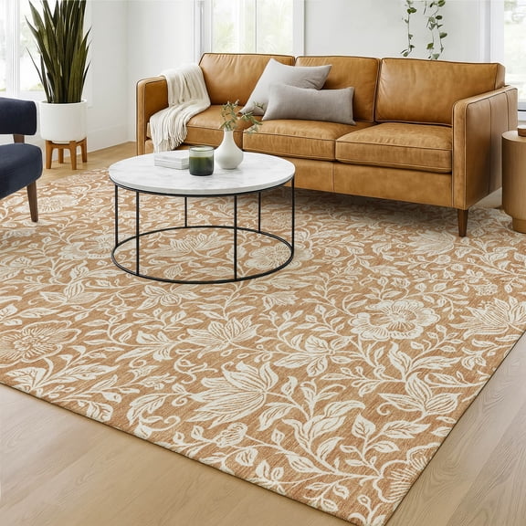 Addison Rugs Chantille Indoor/Outdoor Transitional Floral Copper Machine Washable Rectangle Rug, 10' x 14'