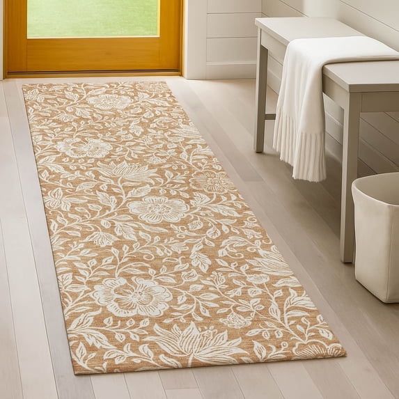 Addison Rugs Chantille Indoor/Outdoor Transitional Floral Copper Machine Washable Runner Rug, 2'3" x 7'6"