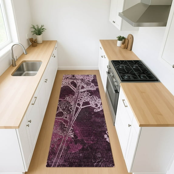 Addison Rugs Chantille Indoor/Outdoor Transitional Floral Eggplant Machine Washable Runner Rug, 2'3" x 7'6"