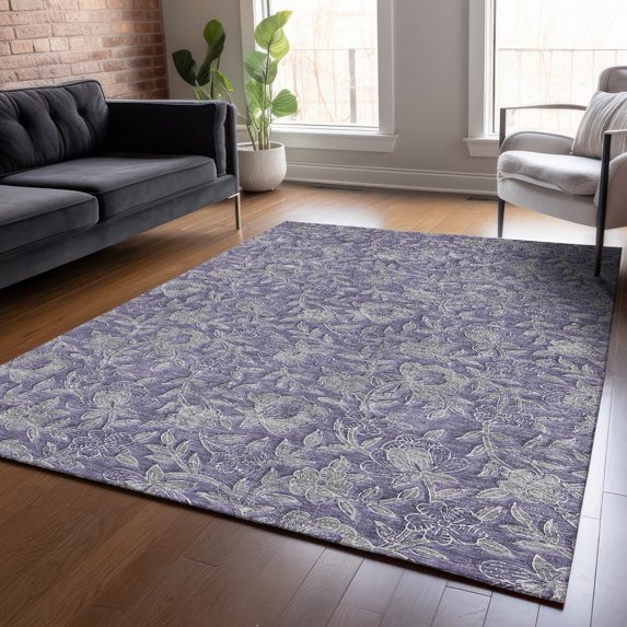 Addison Rugs Chantille Indoor/Outdoor Transitional Floral Eggplant Washable Rectangle Rug, 5' x 7'6"