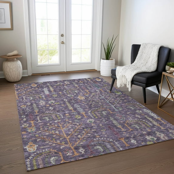 Addison Rugs Chantille Indoor/Outdoor Transitional Floral Eggplant Washable Rectangle Rug, 5' x 7'6"
