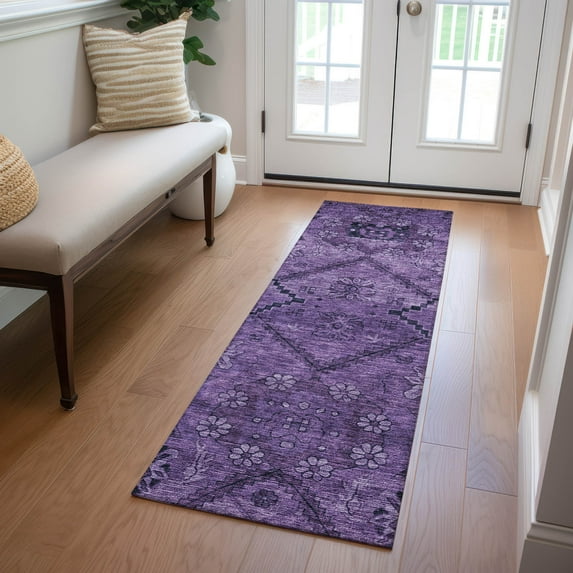 Addison Rugs Chantille Indoor/Outdoor Transitional Floral Eggplant Washable Runner Rug, 2'3" x 7'6"