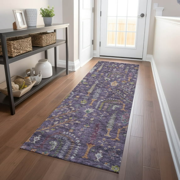 Addison Rugs Chantille Indoor/Outdoor Transitional Floral Eggplant Washable Runner Rug, 2'3" x 7'6"